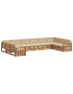Set divani 10 pcs Naturale e Beige Legno di Acacia Massello 2