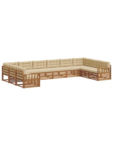 Set divani 10 pcs Naturale e Beige Legno di Acacia Massello