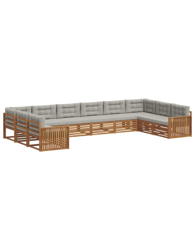 Set divani con cuscino 10 pcs Grigio Naturale e Chiaro