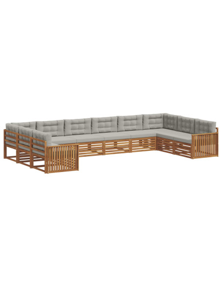 Set divani con cuscino 10 pcs Grigio Naturale e Chiaro