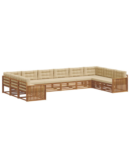 Set divani 10 pcs Naturale e Beige Legno di Acacia Massello