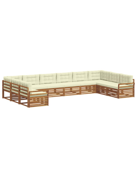 Set divani 10 pcs Naturale e Crema Legno di Acacia Massello