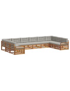 Set divani con cuscino 10 pcs Grigio Naturale e Chiaro 2
