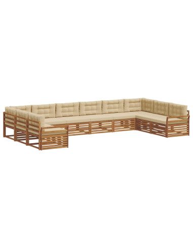 Set divani 10 pcs Naturale e Beige Legno di Acacia Massello