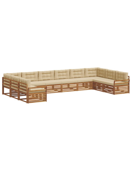 Set divani 10 pcs Naturale e Beige Legno di Acacia Massello