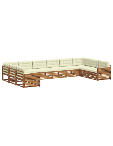 Set divani 10 pcs Naturale e Crema Legno di Acacia Massello