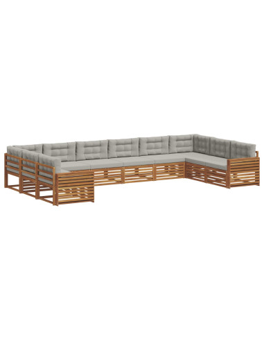 Set divani con cuscino 10 pcs Grigio Naturale e Chiaro