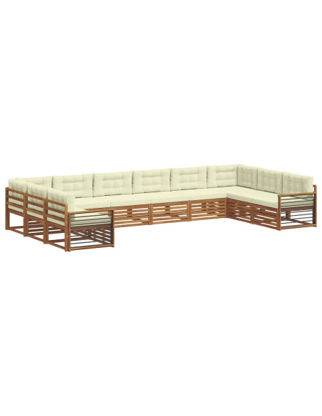 Set divani 10 pcs Naturale e Crema Legno di Acacia Massello
