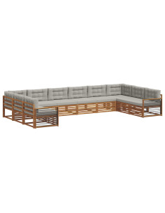Set divani con cuscino 10 pcs Grigio Naturale e Chiaro 2