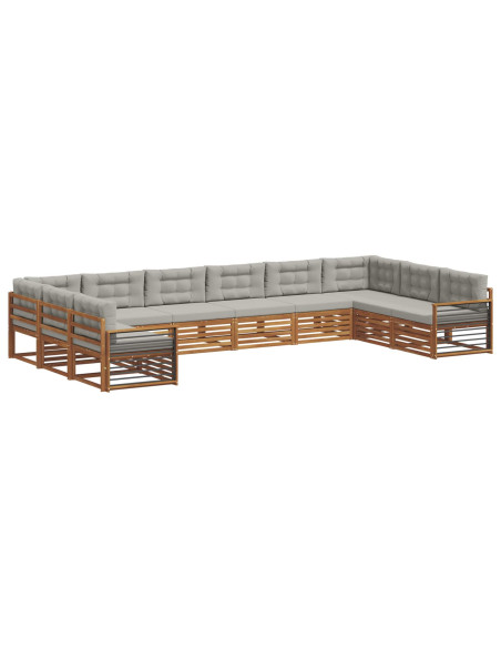 Set divani con cuscino 10 pcs Grigio Naturale e Chiaro