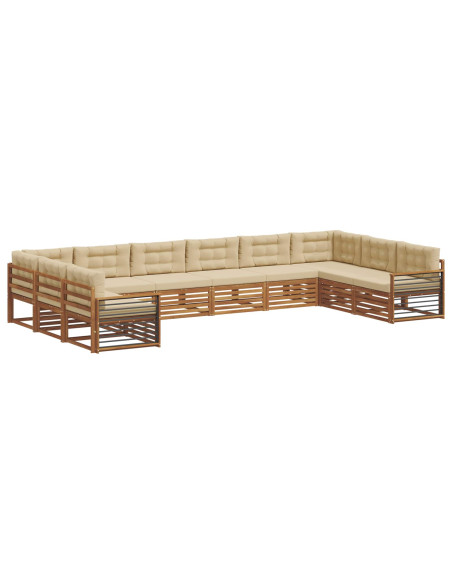 Set divani 10 pcs Naturale e Beige Legno di Acacia Massello