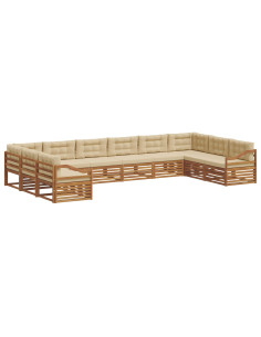 Set divani 10 pcs Naturale e Beige Legno di Acacia Massello 2