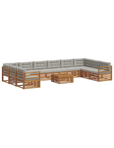 Set divani con cuscino 11 pcs Grigio Naturale e Chiaro 2