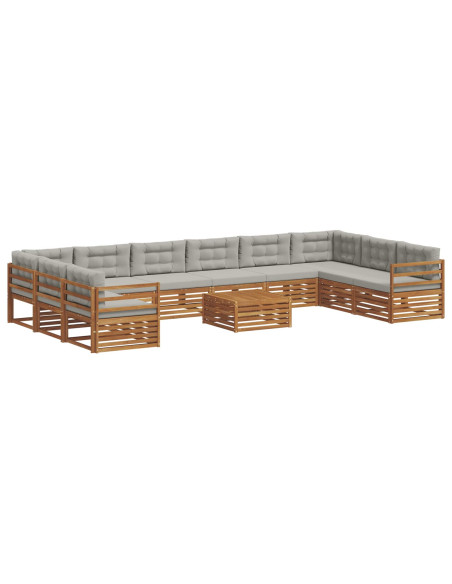 Set divani con cuscino 11 pcs Grigio Naturale e Chiaro
