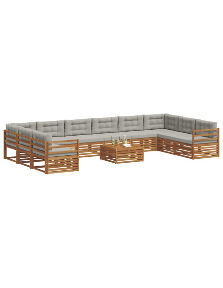 Set divani con cuscino 11 pcs Grigio Naturale e Chiaro