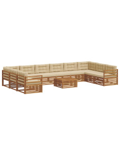 Set divani 11 pcs Naturale e Beige Legno di Acacia Massello 2