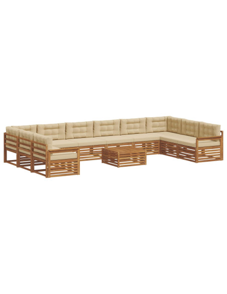Set divani 11 pcs Naturale e Beige Legno di Acacia Massello