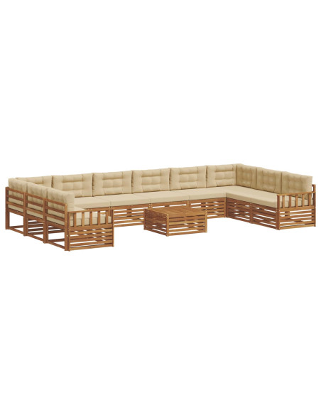 Set divani 11 pcs Naturale e Beige Legno di Acacia Massello