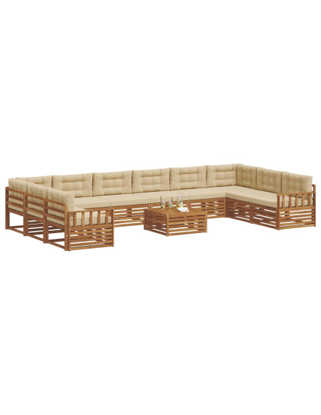 Set divani 11 pcs Naturale e Beige Legno di Acacia Massello