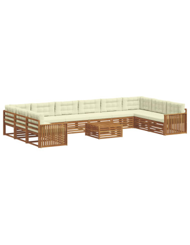 Set divani 11 pcs Naturale e Crema Legno di Acacia Massello