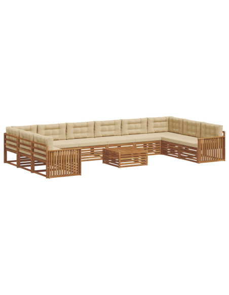 Set divani 11 pcs Naturale e Beige Legno di Acacia Massello