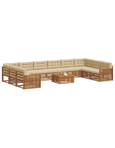 Set divani 11 pcs Naturale e Beige Legno di Acacia Massello