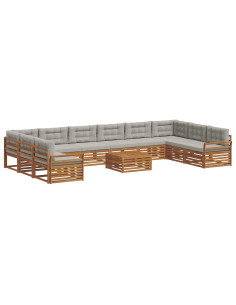 Set divani con cuscino 11 pcs Grigio Naturale e Chiaro 2