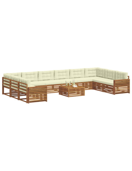 Set divani 11 pcs Naturale e Crema Legno di Acacia Massello