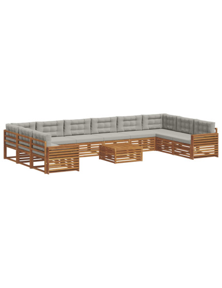 Set divani con cuscino 11 pcs Grigio Naturale e Chiaro