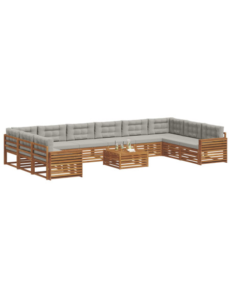 Set divani con cuscino 11 pcs Grigio Naturale e Chiaro