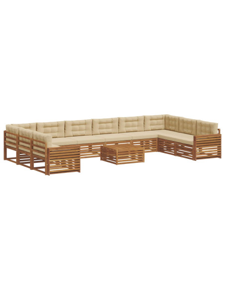 Set divani 11 pcs Naturale e Beige Legno di Acacia Massello