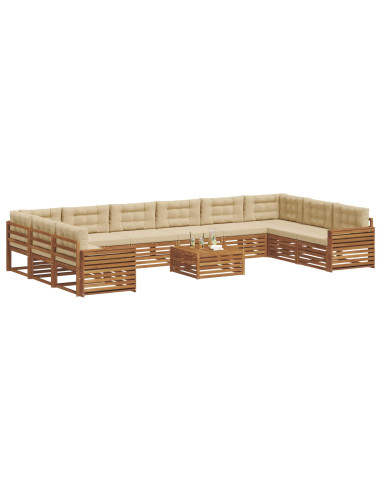 Set divani 11 pcs Naturale e Beige Legno di Acacia Massello