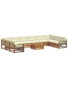 Set divani 11 pcs Naturale e Crema Legno di Acacia Massello 2