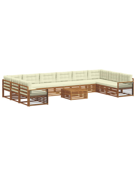 Set divani 11 pcs Naturale e Crema Legno di Acacia Massello