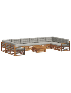 Set divani con cuscino 11 pcs Grigio Naturale e Chiaro 2