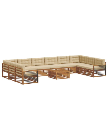 Set divani 11 pcs Naturale e Beige Legno di Acacia Massello