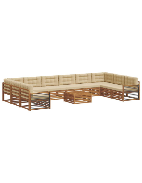 Set divani 11 pcs Naturale e Beige Legno di Acacia Massello