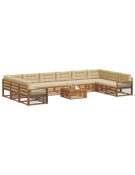 Set divani 11 pcs Naturale e Beige Legno di Acacia Massello