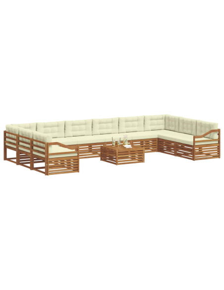 Set divani 11 pcs Naturale e Crema Legno di Acacia Massello