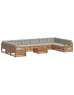 Set divani con cuscino 11 pcs Grigio Naturale e Chiaro 2