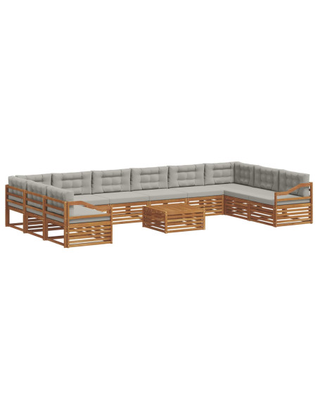 Set divani con cuscino 11 pcs Grigio Naturale e Chiaro