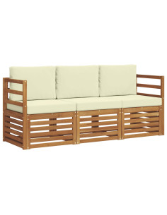 Set divani 3 pcs Naturale e Crema Legno di Acacia Massello 2