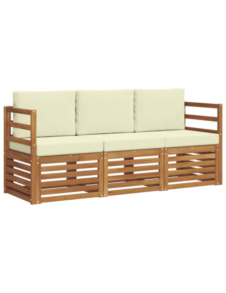 Set divani 3 pcs Naturale e Crema Legno di Acacia Massello