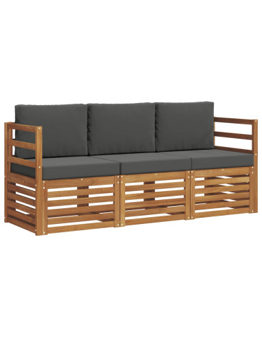Set divani 3 pcs Naturale e Antracite Legno di Acacia Massello