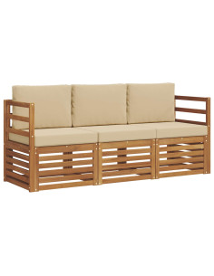 Set divani 3 pcs Naturale e Beige Legno di Acacia Massello 2