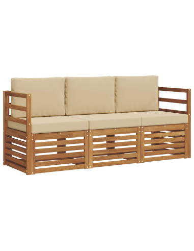 Set divani 3 pcs Naturale e Beige Legno di Acacia Massello