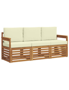 Set divani 3 pcs Naturale e Crema Legno di Acacia Massello 2