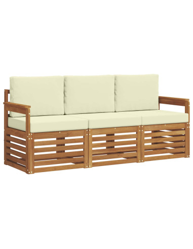 Set divani 3 pcs Naturale e Crema Legno di Acacia Massello
