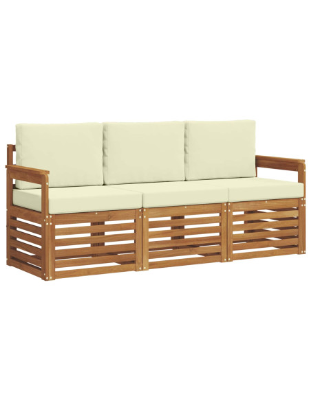 Set divani 3 pcs Naturale e Crema Legno di Acacia Massello
