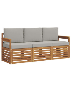 Set divani con cuscino 3 pcs Grigio Naturale e Chiaro 2